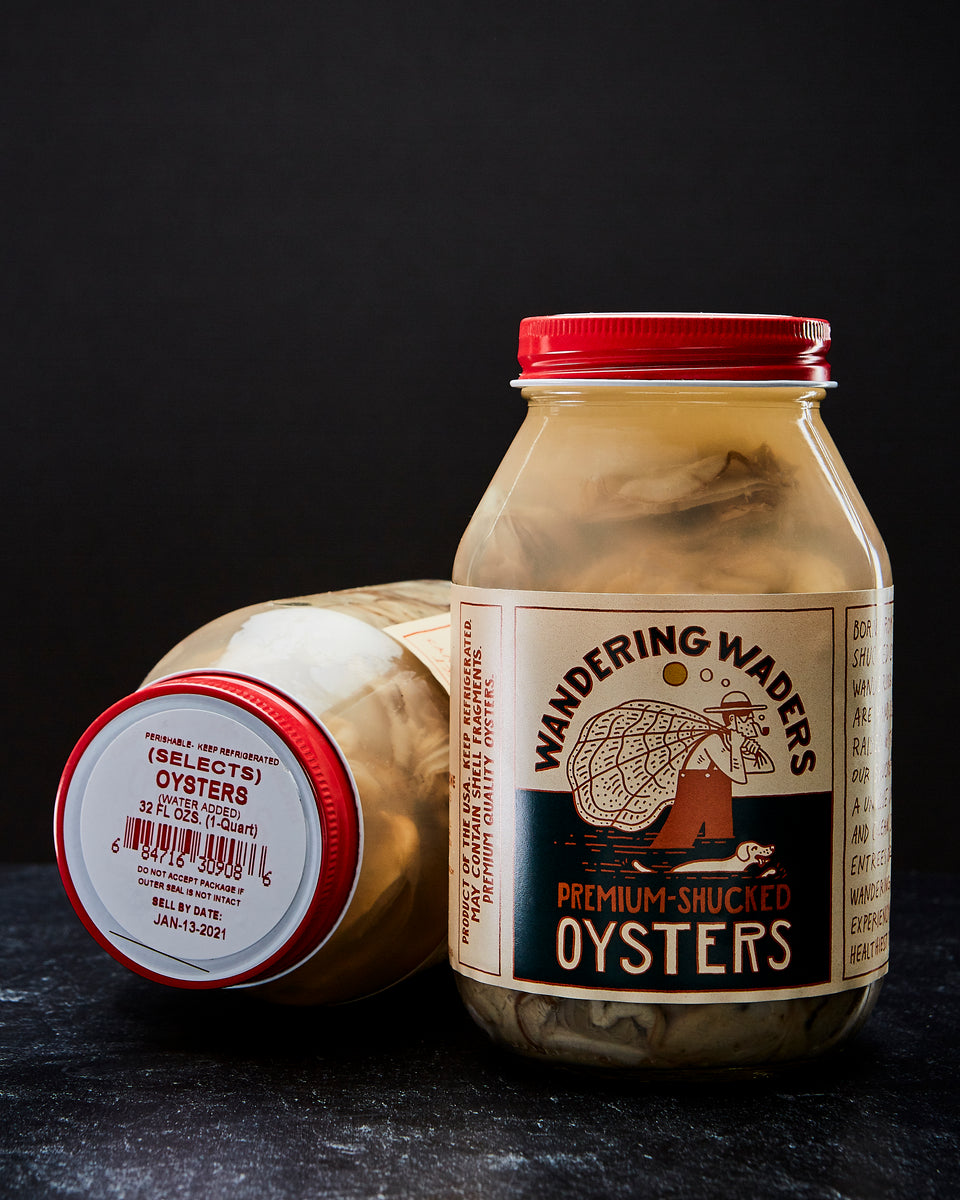 Wandering Waders Premium Jarred Oysters 2 Qts. White Stone