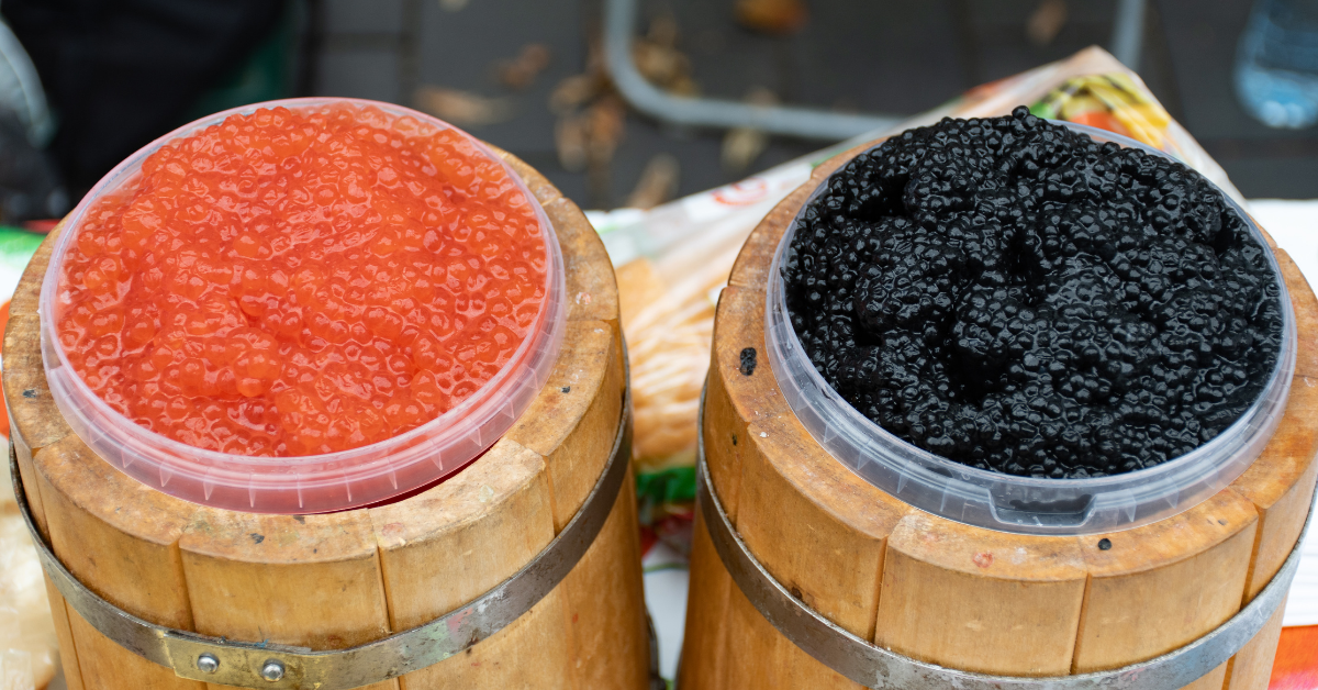 Image showing the comparison of caviar vs trout roe highlighted with unique differences.