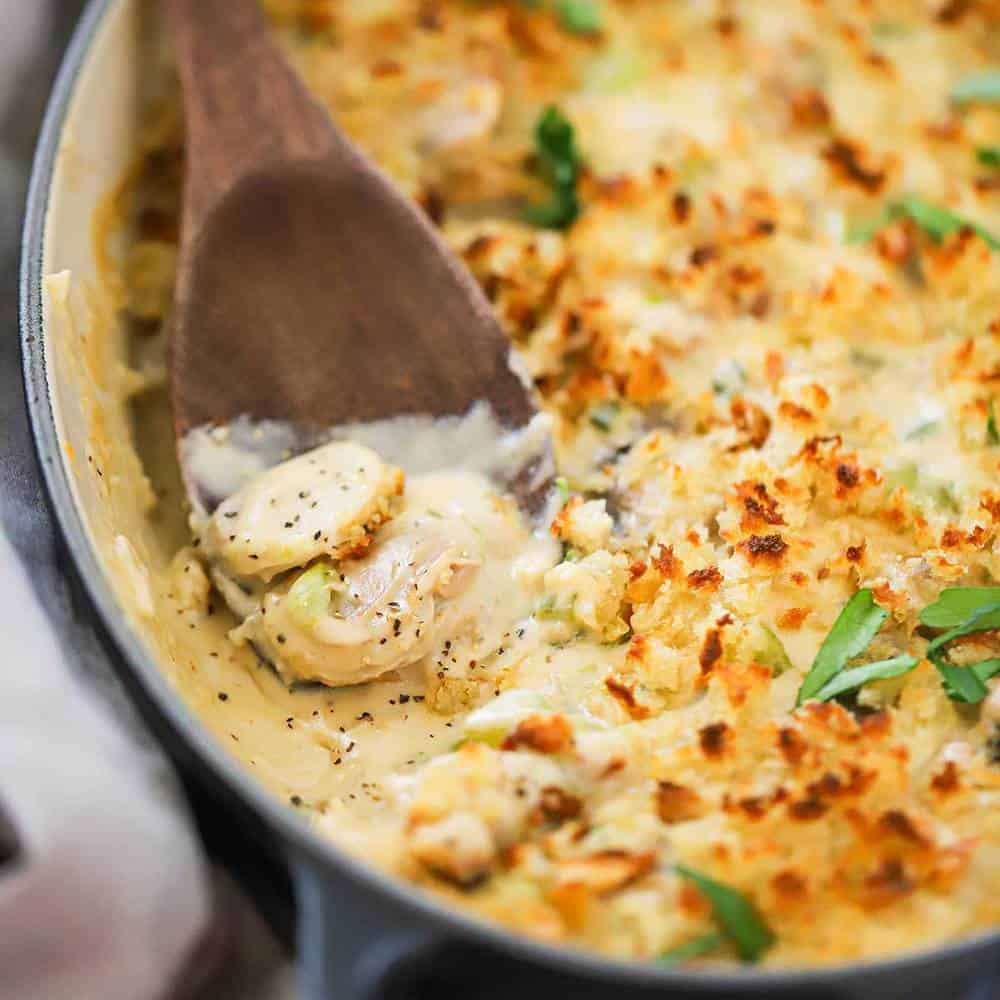 Creamy Casserole with White Stone Oysters is a crowd pleaser