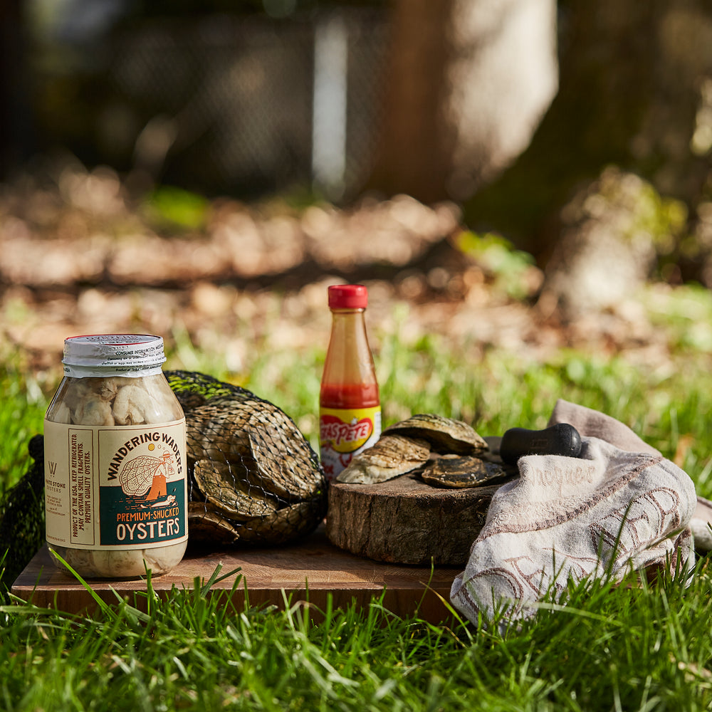 Wandering Waders Premium Jarred Oysters 2 Qts. | White Stone